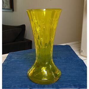 Vintage Empoli Italian Art Glass Yellow Optic Flower Bouquet 12” Table Vase 37B